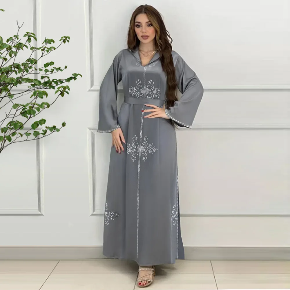 Mulheres Elegante Longo Vestido de Festa à Noite com Diamantes para Muçulmanos, Kaftan Islâmico, Marroquino, Jalabiya, Robe Djellaba, Oriente Médio, Dubai