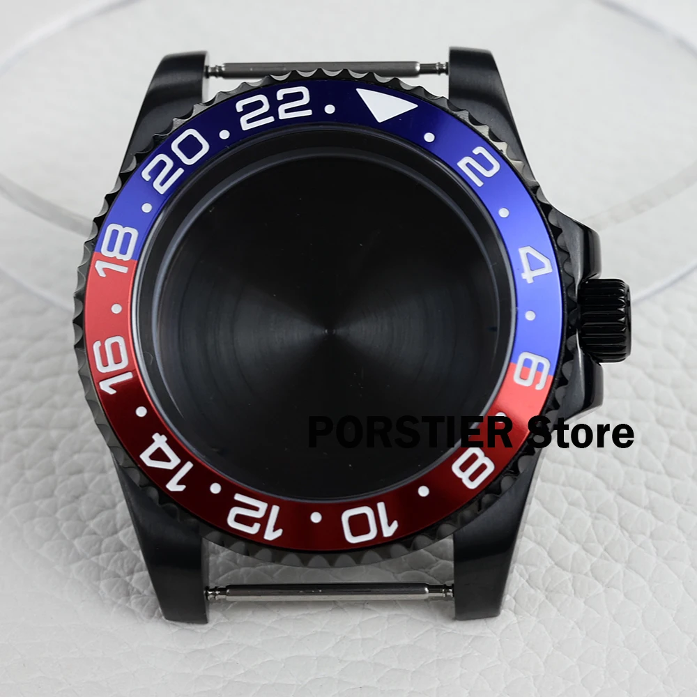 

40mm Black Watch Case stainless Steel Sapphire Glass waterproof fit NH35 NH36 Movement 28.5mm Submariner GMT YACHT 20MM Strap