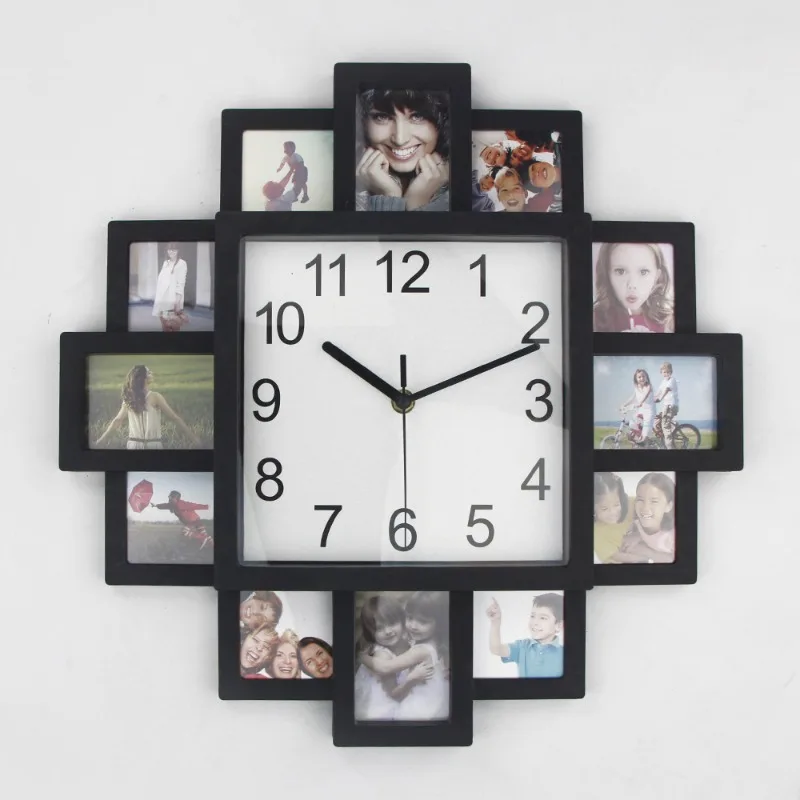 Black Plastic Picture Frame Clock Creative Fashion Photo Clock Living Room Simple Clock Wall Household Hanging Watch