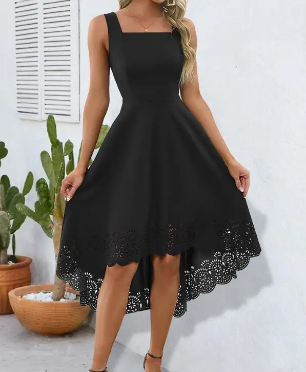 2026 New Fashion Casual Sexy Women's Skirt Elegant Irregular Stove Flower Hollow Tank Top Dress Female Clothing