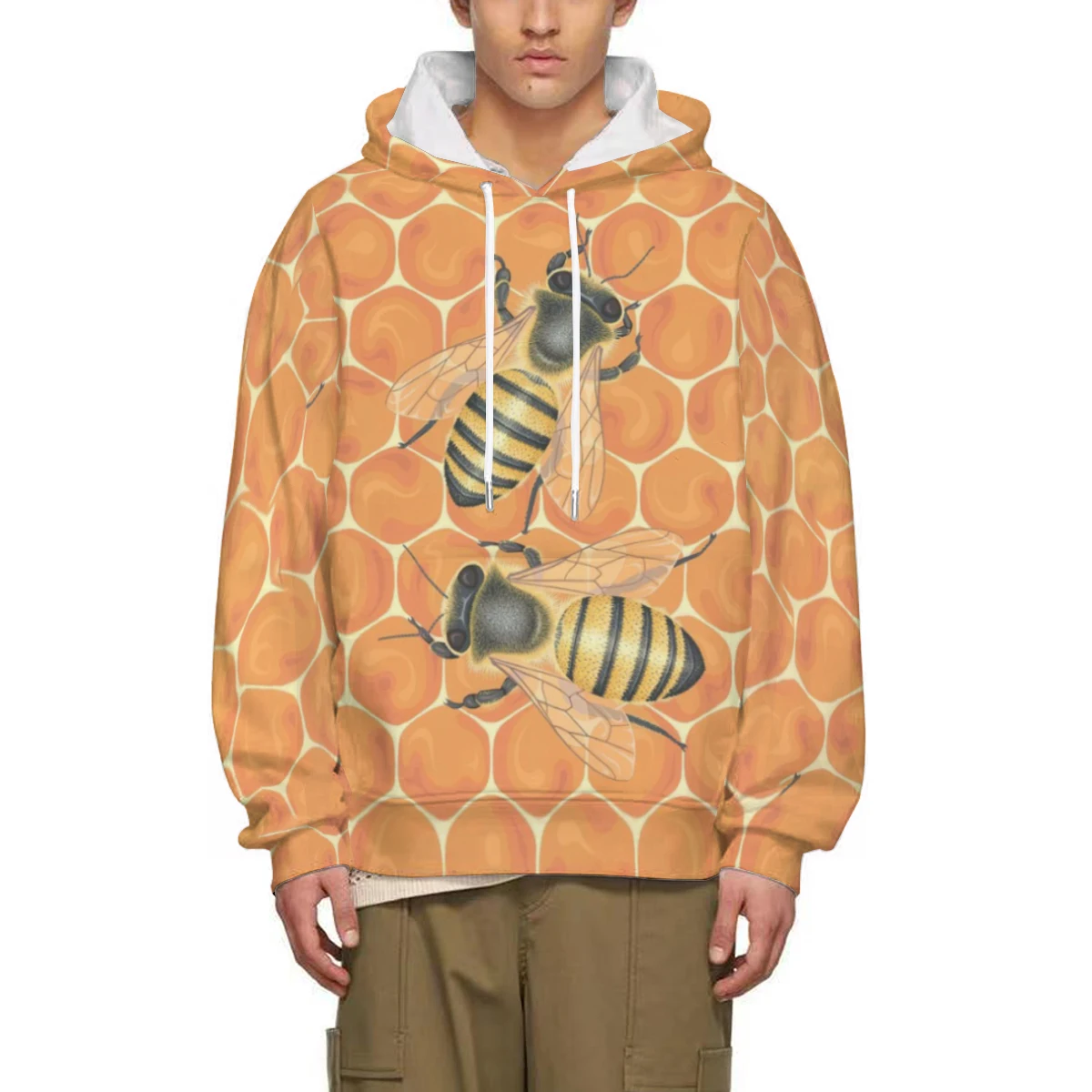 3D Abstract Bee Pattern Printed Men's Hoodie Loose Sweatshirt Harajuku Y2k Clothes Long Sleeve Pullover