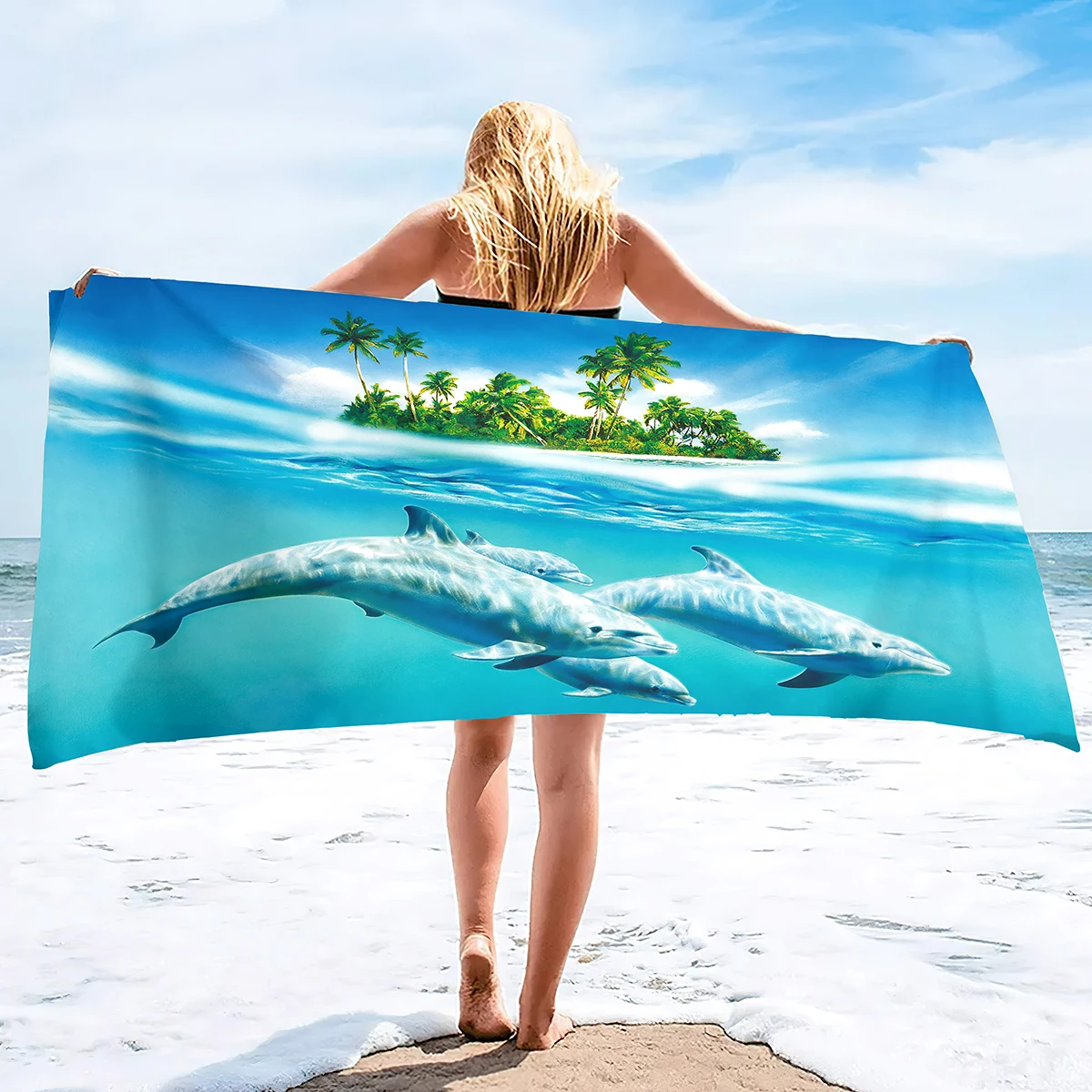 Dolphin Beach Towel, Dolphins Bath Towel Pool Towel Super Soft Plush Dolphins Towel Microfiber Swimming Pool Bath Travel Towel