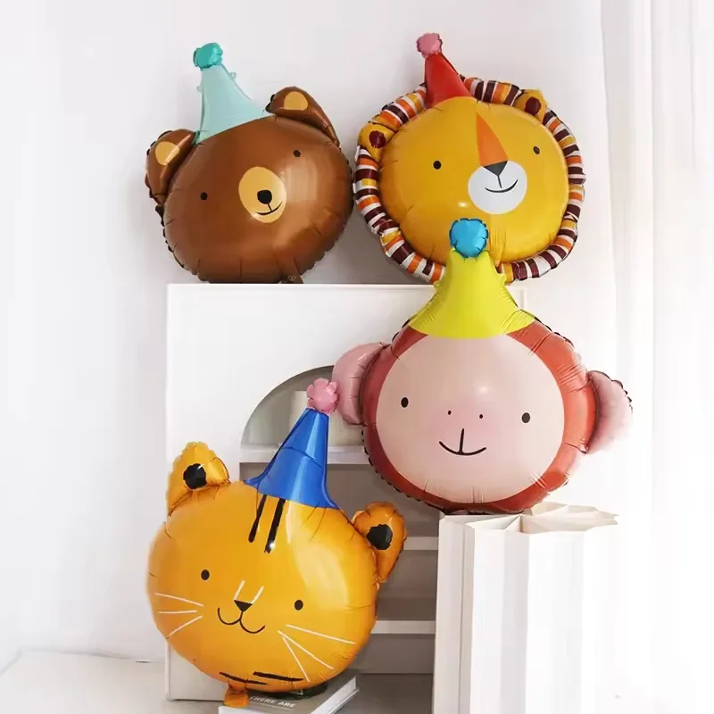 4pcs Mix Animal Head Aluminum Film Balloons Lovely Monkey Cat Lion Bear Kids Birthday Foil Ballon Photography Prop Party Favors image 2
