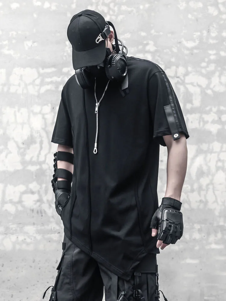 Casual Dark Split Sleeveless T-Shirt Men's Loose Fit Pure Cotton Summer Short Sleeve round Neck Basic Style Youth Trend