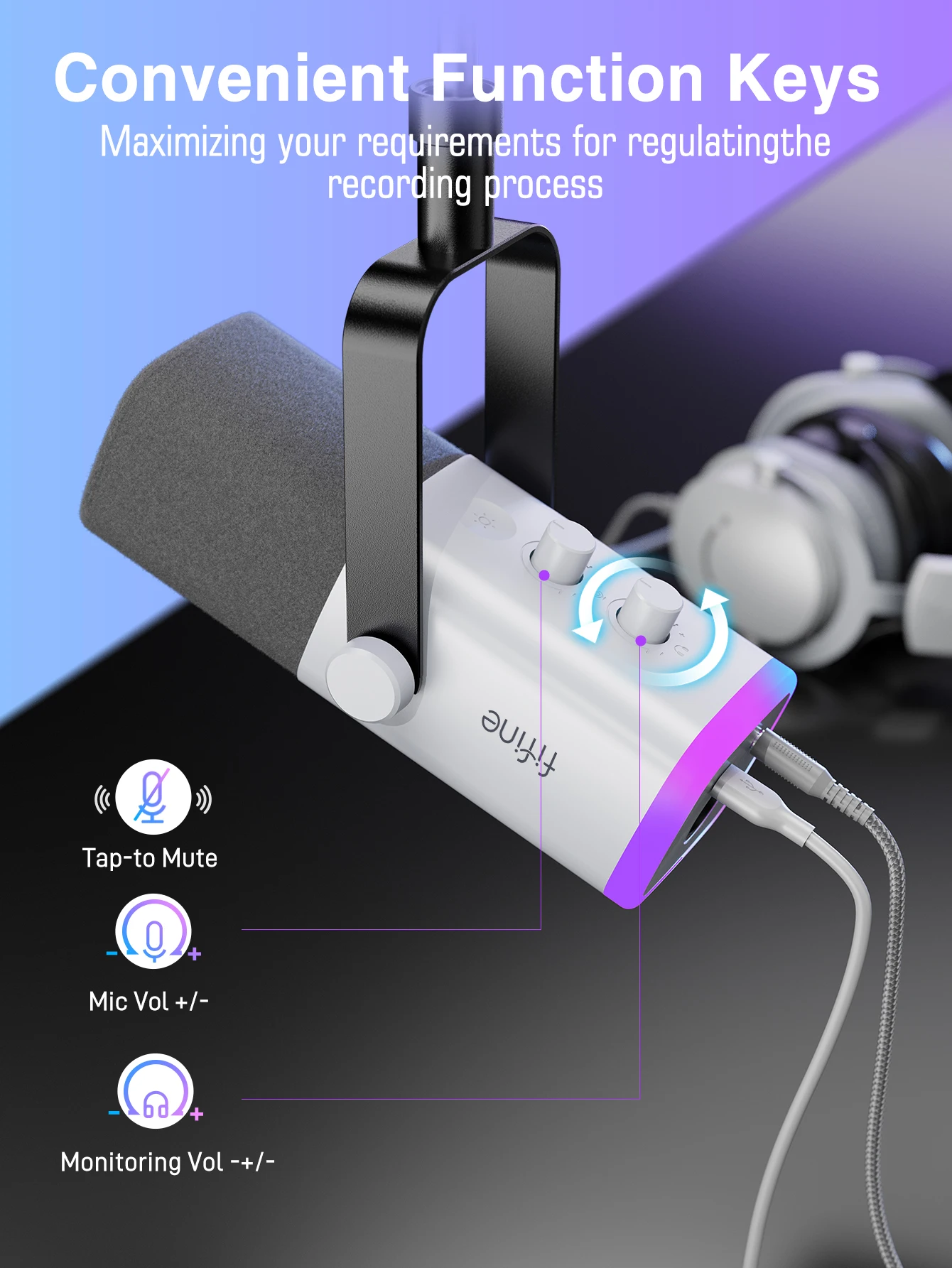 FIFINE XLR/USB Dynamic Microphone with Headphone Jack/RGB/Mute,MIC for Recording Streaming Gaming PS4/PS5 Ampligame AM8W