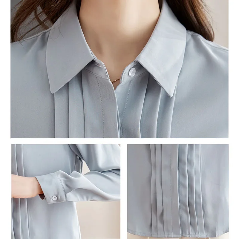 Office Lady Turn Down Collar Women Shirt New Long Sleeve Chiffon Shirt Blouse Women Tops Blouses Shirts Camisas De Mujer G891