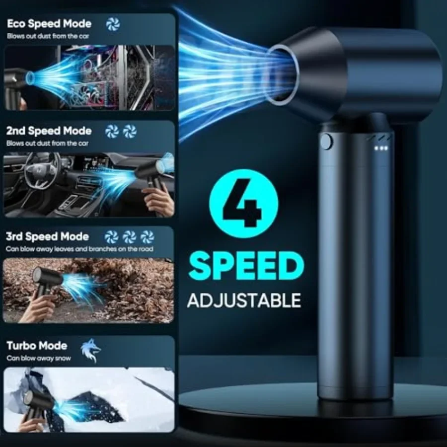 Mini ventilatore per l'essiccazione dell'auto 195000 giri/min Jet Fan Cordless Air Duster 4 velocità regolabile 15000mAh Batteria Spazzaneve per auto Lightw