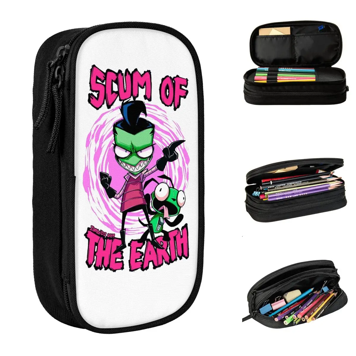 Invaders Zims Scum Of The Earth Pencil Case Double Layer Large Capacity Office Accessories Pencil Case Stationery Suprise Gift