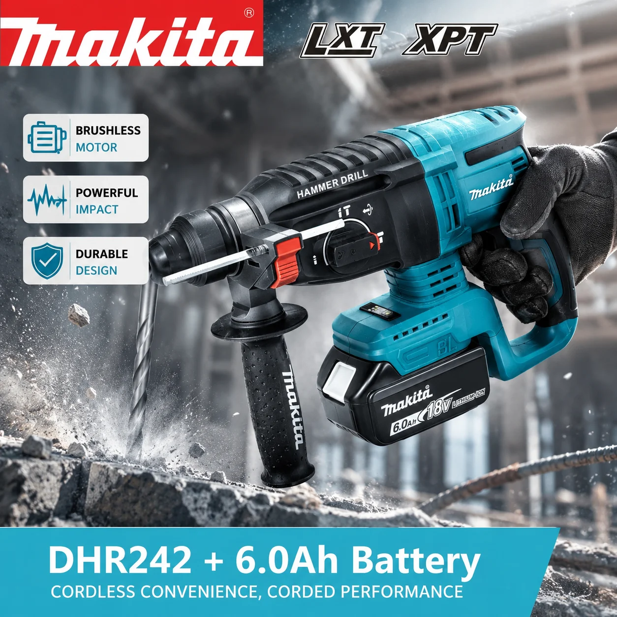 

Makita Battery 18V Power Supply For DHR242 SDS Plus 24mm 3-Mode Rotary Hammer Cordless Impact Drill For Concrete