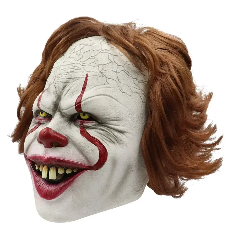 Halloween Scary Clown Mask Masquerade Party Cosplay Prop Pennywise Horror Brown Hair Clown Mask Dress Up