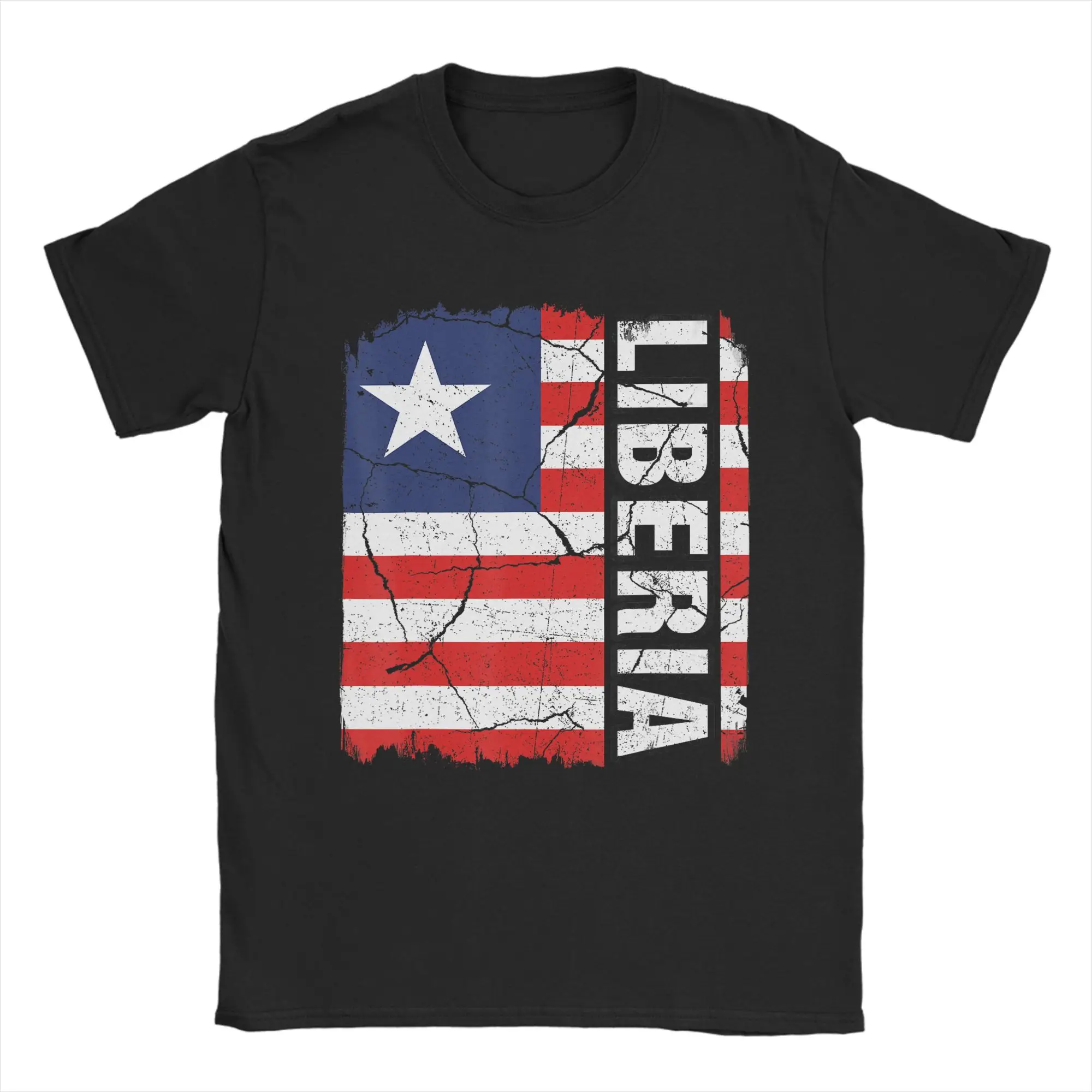 Vintage Liberian Flag Liberia Pride Roots Heritage T-Shirt Men Funny Cotton Tees Crew Neck Short Sleeve T Shirt Gift Clothing