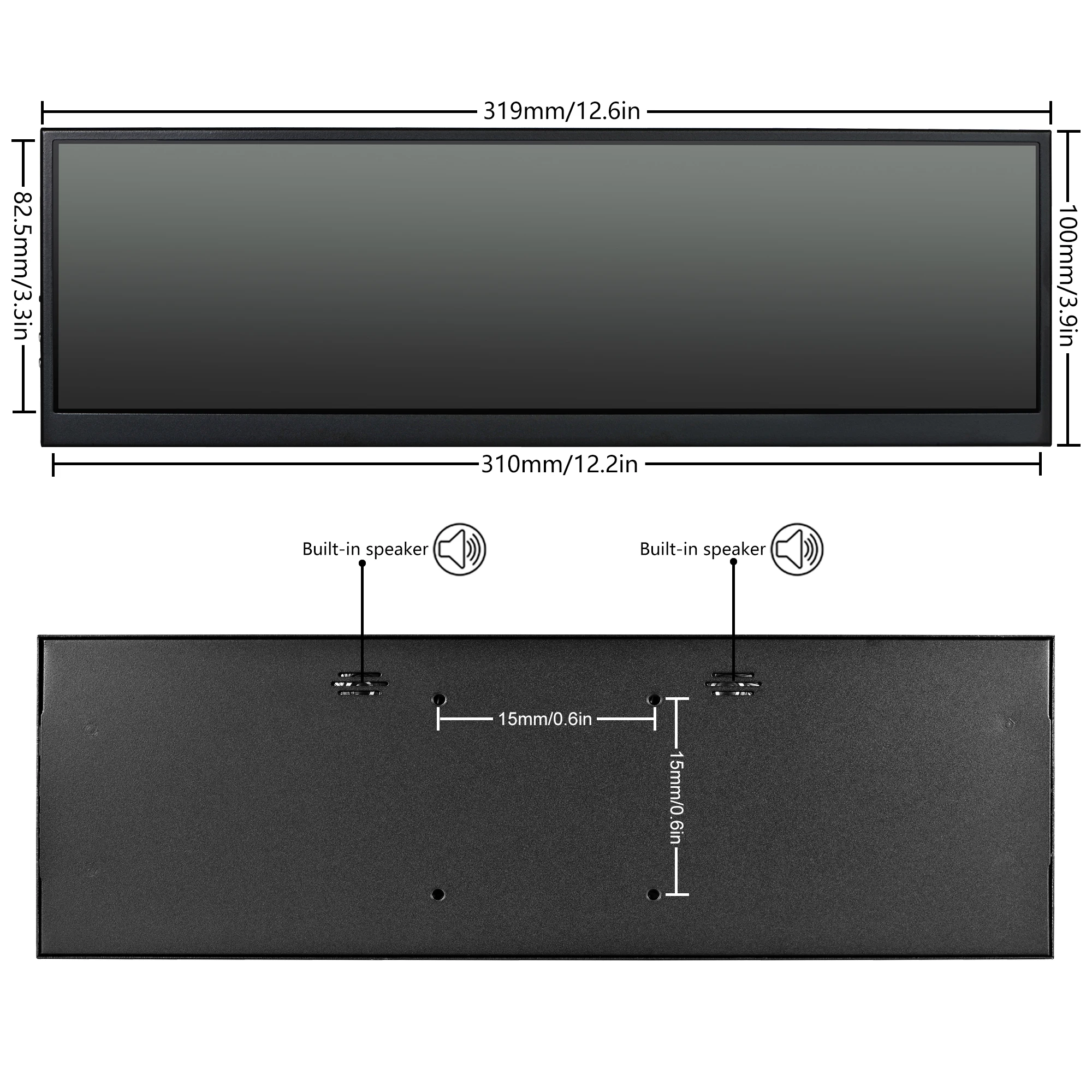 Wisecoco-Monitoramento Secundário Tela LCD, Tela do computador Desktop, 12.6 polegadas, NV126B5M-N41, 1920x515 Temperatura, AIDA64