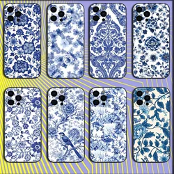 Blue white Porcelain Pattern Phone Case For iPhone 16,15,14,13,12,11,Pro,X,XS,Max,XR,Plus,Mini Soft Black Cover