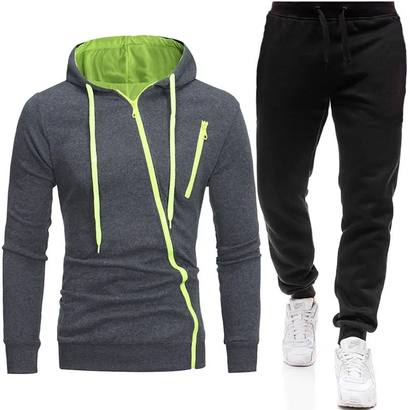 New Casual Men's Sports Suit Fashion Hooded Splicing Zipper Jacket + Pants Set Men's Hooded Sweater Set 2022