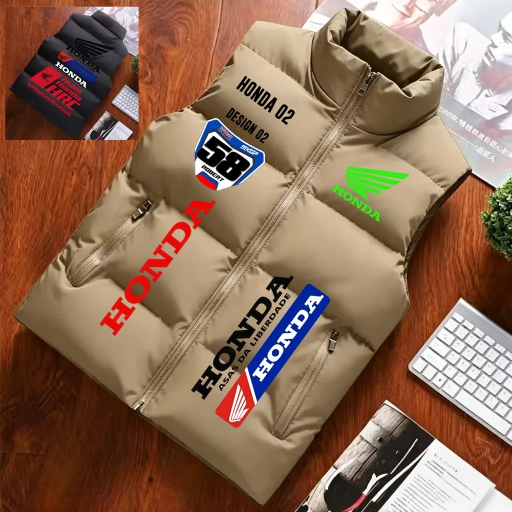

Honda 58 Racing Cotton Vest, Honda Wing Print Stand Collar Puffer Gilet, Men's Winter Warm Sleeveless Coat