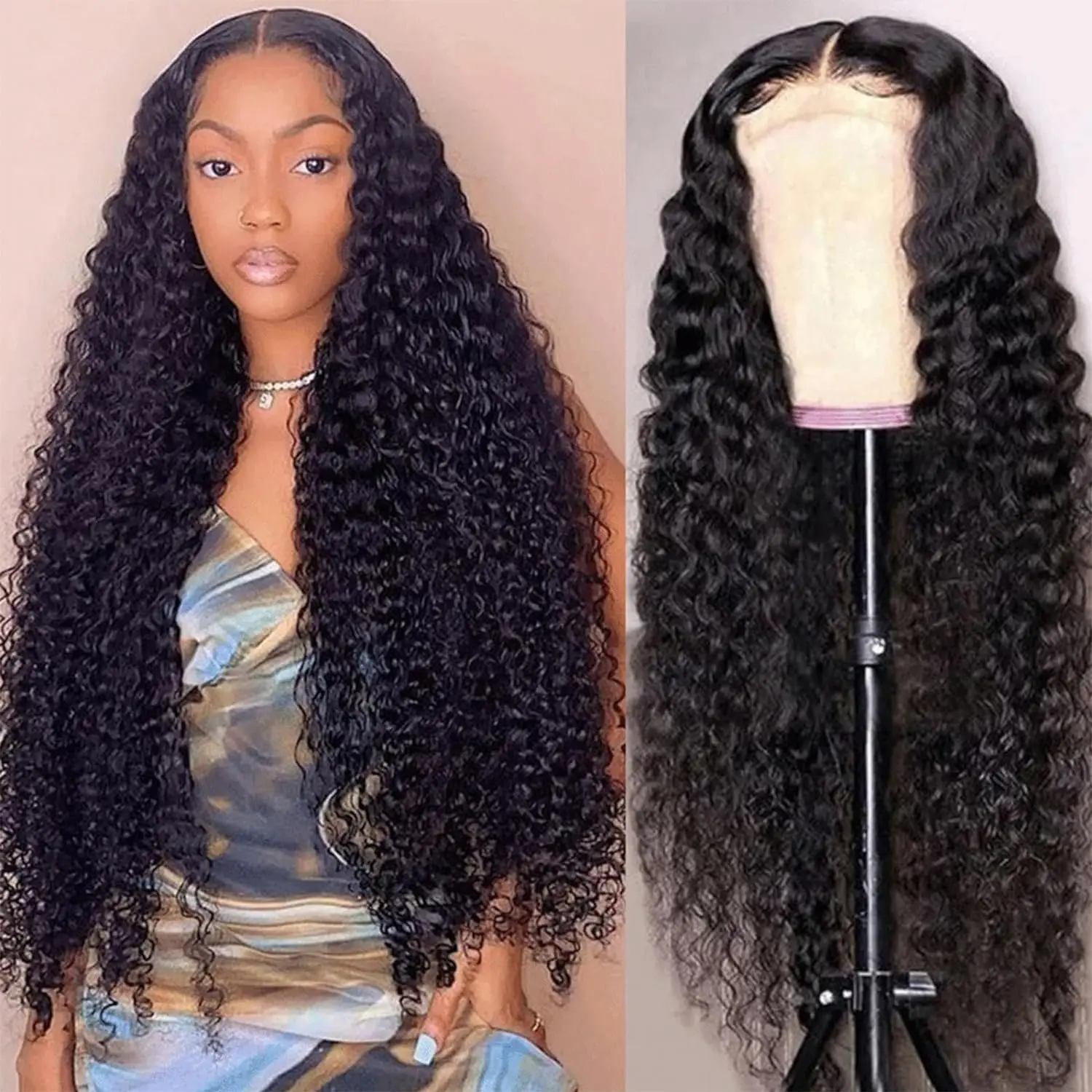 Rosabeauty HD 13X6 Full Transparent Deep Curly Lace Frontal Wigs 250% Density 30 40 Inch 13X4 Front Human Hair Wig