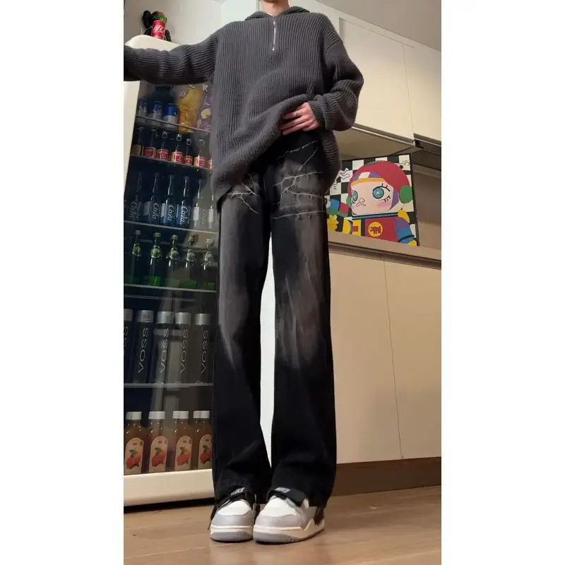 

Прямые джинсы с рисунком молний в американском стиле, мужские расклешенные брюки High Street Vibe, молодежные модные хлопковые брюки...