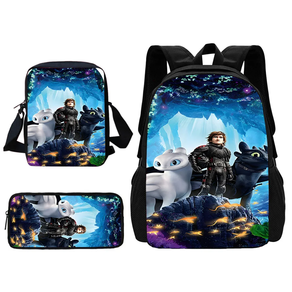 3 pcs set Cute anime Toothless Child School Backpack With Shoulder Bag Pencil Bags School Bags for Boys Girls Best Gift