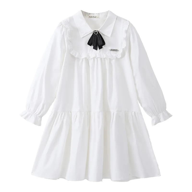 

Детское белое платье-рубашка с воротником, хлопковое платье в академическом стиле для девочек