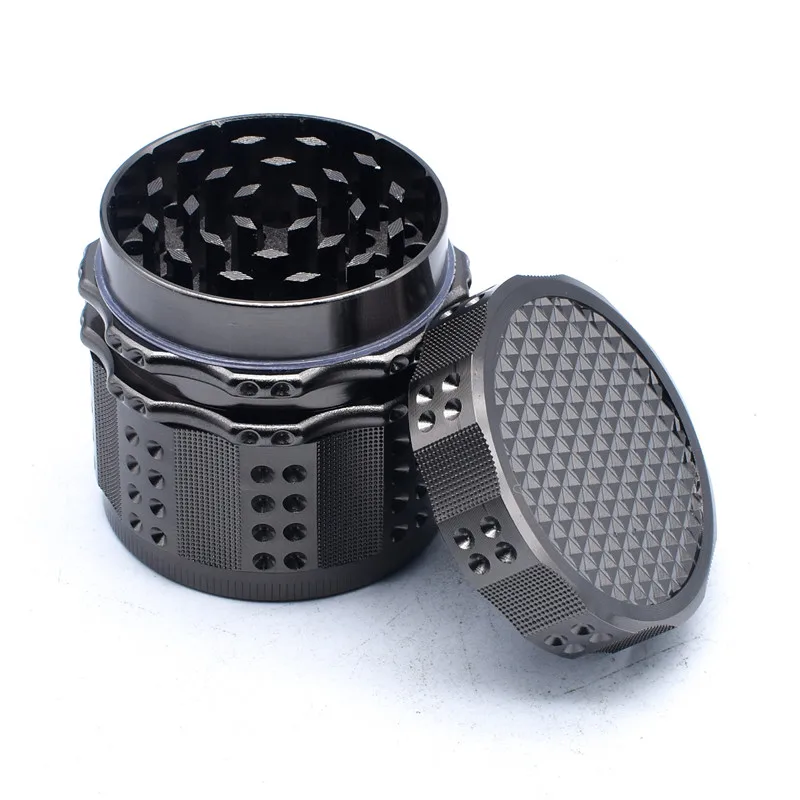 New smoke grinder with a diameter of 52mm, four layer metal spice grinder