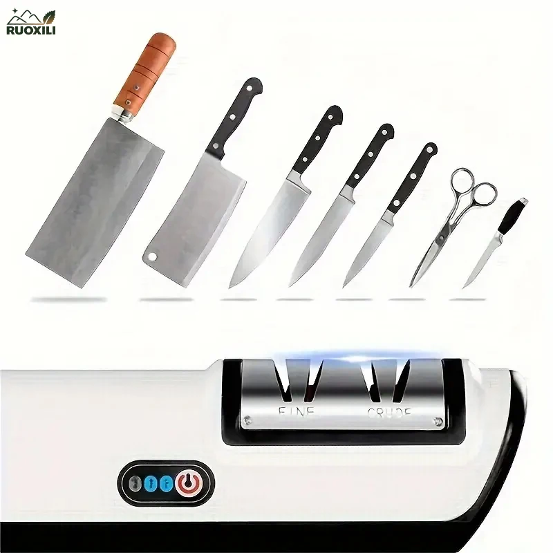 

Rechargeable Knife Sharpener - Coarse & Fine Sharpening System with Safety Lock, Compact Portable Design for Home Kitchen Use