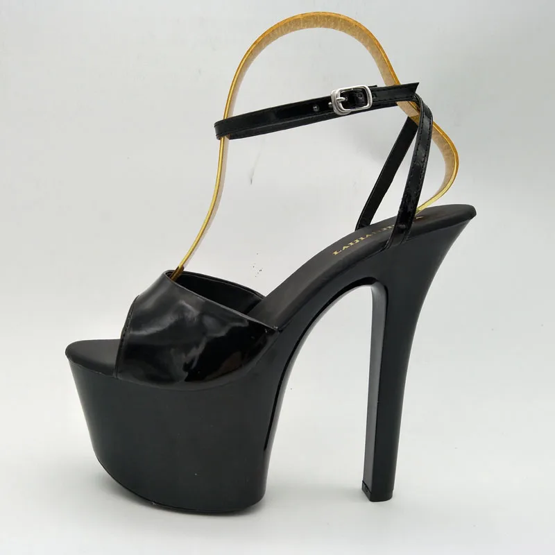 Sexy 17cm high-heeled Fashion Buckle Open Toe Clubbing Cos Player Sandals Plus Size 7 inch High Heels Crystal Shoes Black