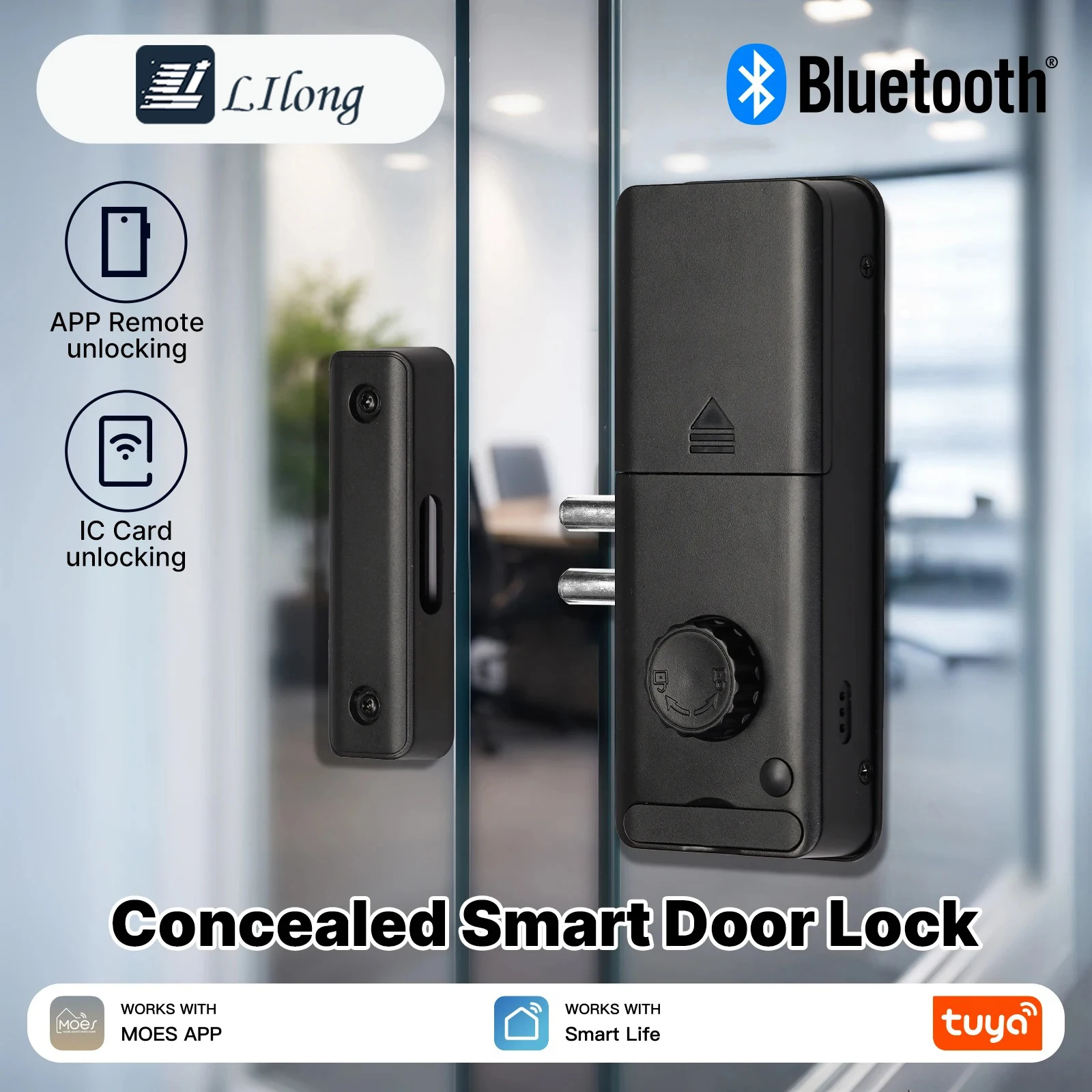 

Bluetooth Smart Door Lock Concealed Invisible Type IC Access Card Tuya APP Remote Unlock Electronic For Wooden Glass Door
