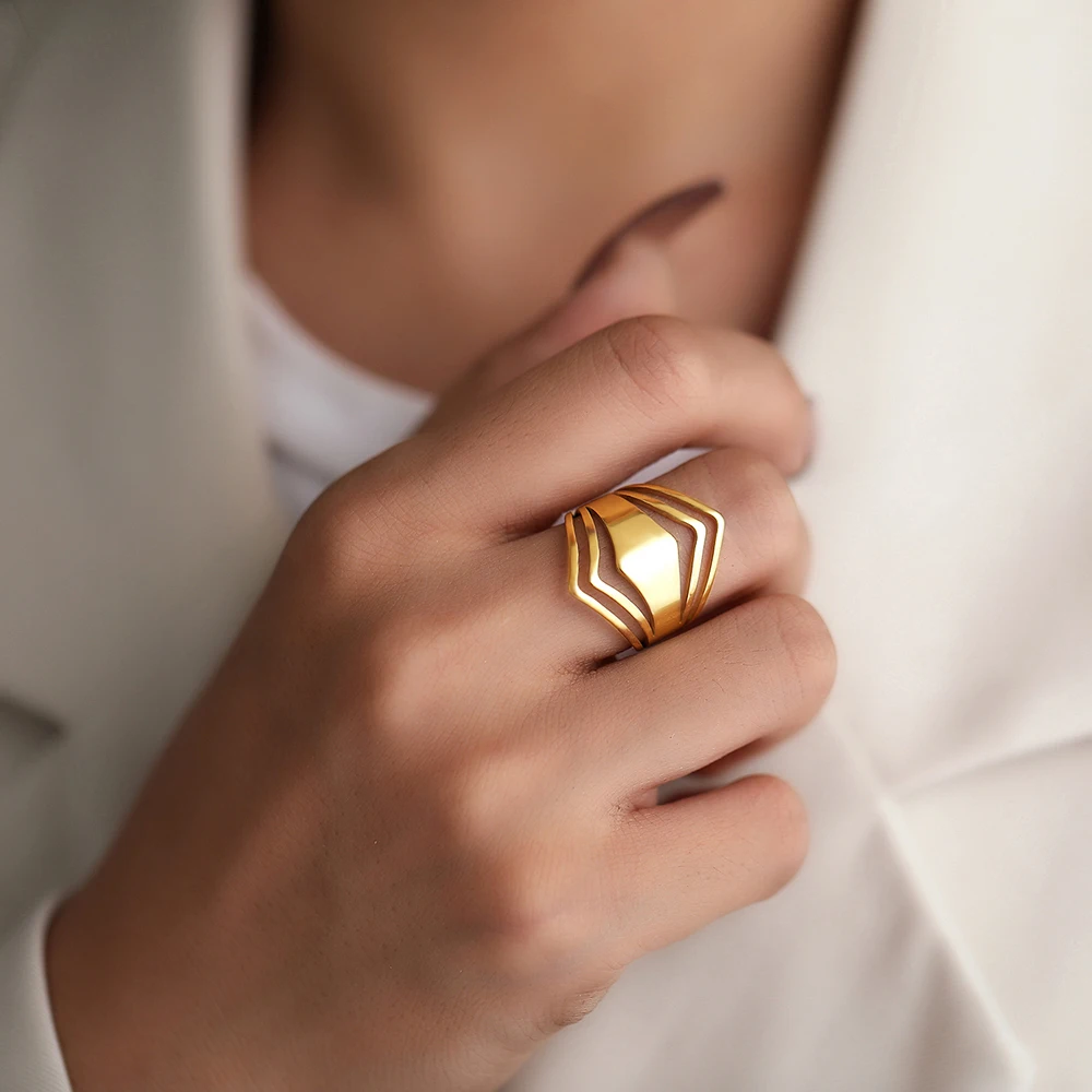 Stainless Steel Ring Geometric Rhombus Antique Rings Anillos Elegant Fashion Rings For Women Jewelry Wedding Engagement Gifts