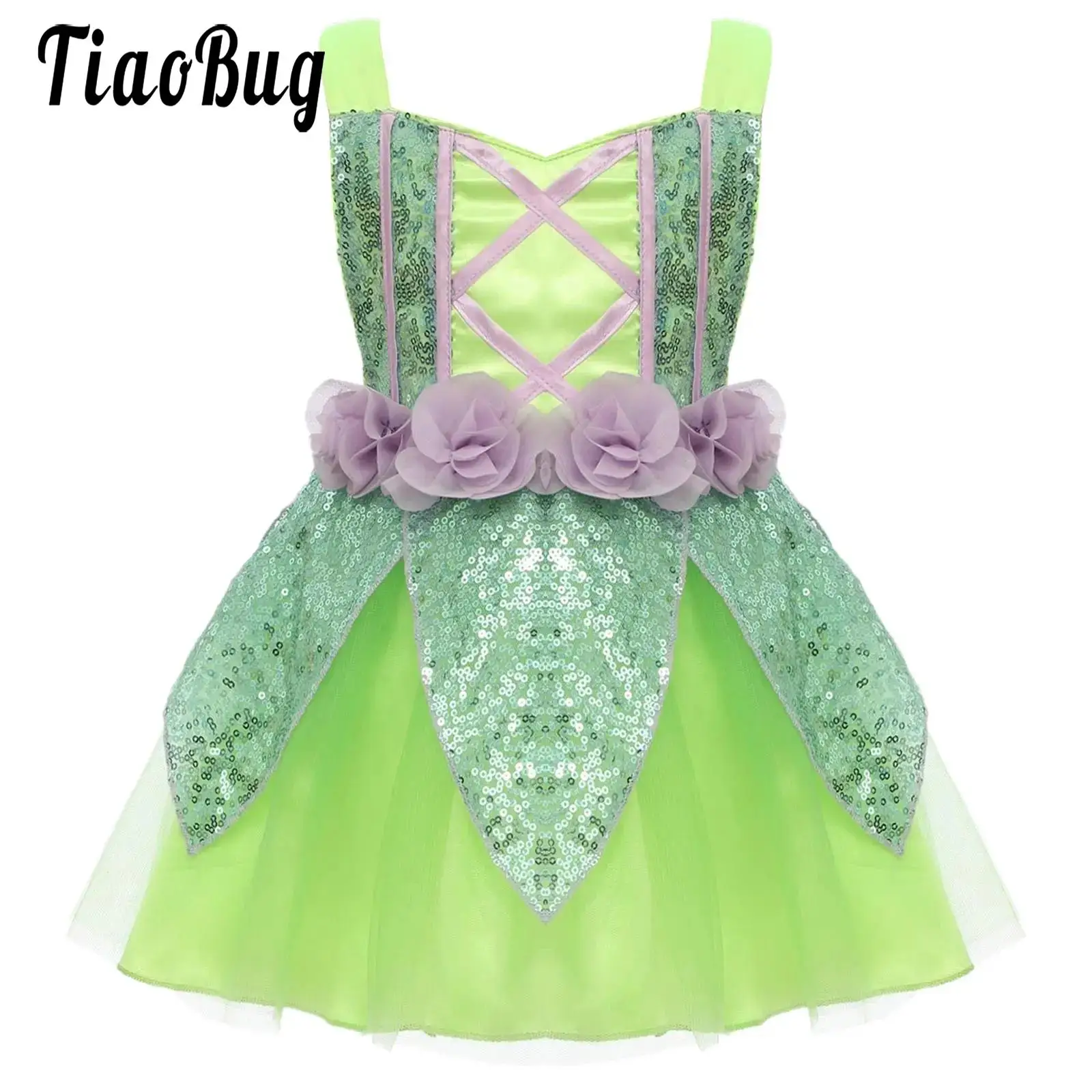 

Toddler Baby Girls Halloween Fairy Costume Shiny Sequin Tutu Dress Open Back Flower Tulle Dress Girl Elves Cosplay Party Costume