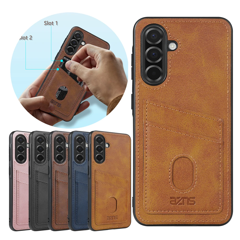 Cards Slot Leather Case Bumper for Samsung Galaxy A73 A53 A33 A23 A13 A54 A34 A14 A56 A36 A26 A16 A06 A55 A35 A25 A15 A17 A05S