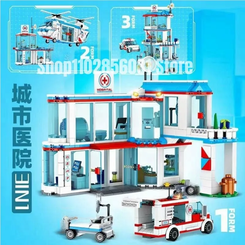 687pcs Hospital Building Blocks Doctor Ambulance Helicopter Bricks Model Toys For Children Gifts