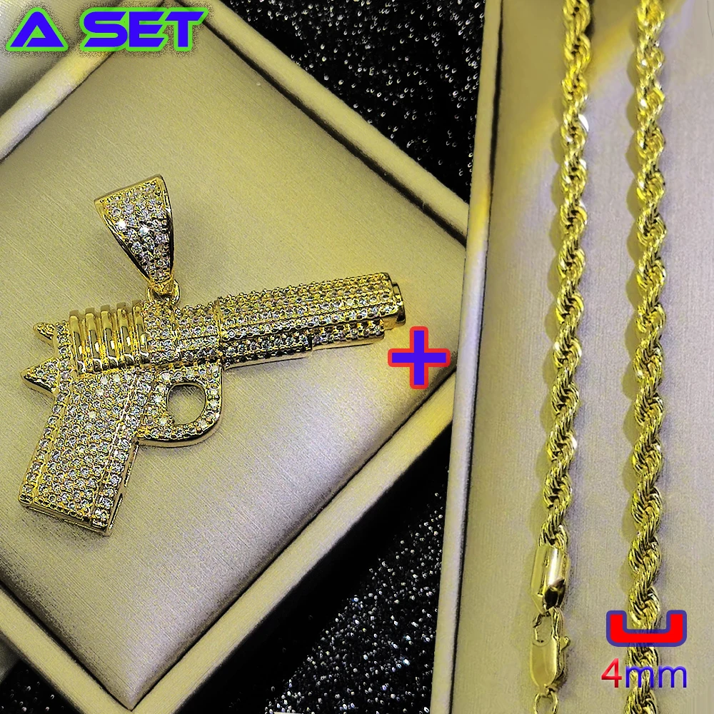 Hip hop new custom necklace, high-end diamond inlaid gold pistol pendant, luxurious gold-plated, boutique trendy decoration