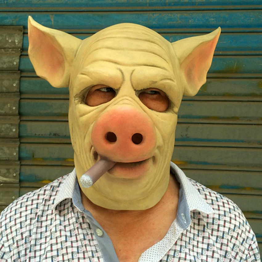 Cigar Smoking Pig Funny Mask Latex Pighead Cosplay Scary Halloween Anonymous Full Face Mask For Man Fancy Patry Carnival Prop