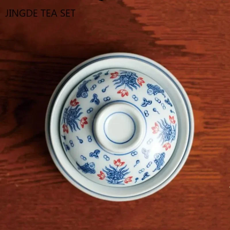 Jingdezhen porcelana azul e branca gaiwan xícara de chá de cerâmica artesanal tigela de chá de viagem aparelho de chá chinês copo pessoal 200ml