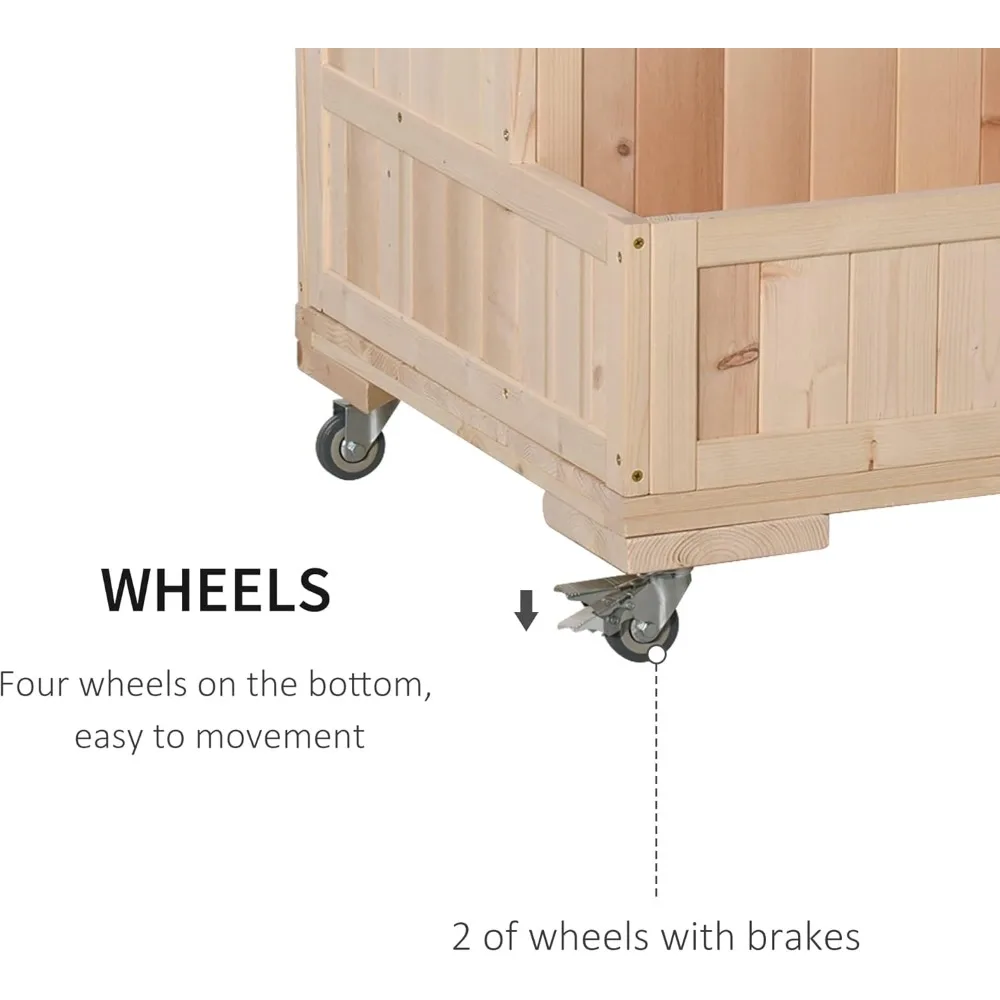 سرير حديقة مرتفع من Outsunny مكون من 3 طبقات مع تعريشة، صندوق زراعة عمودي بحجم 53 بوصة ارتفاع مع عجلات ومنطقة تخزين خلفية، للزهور والخضروات #5