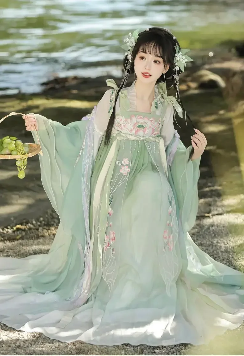 Robe Hanfu chinoise prairie pour femme, costume cosplay de princesse Halloween, tenue de fête, ensembles Hanfu verts d'été, robe de la dynastie Tang, nouveau