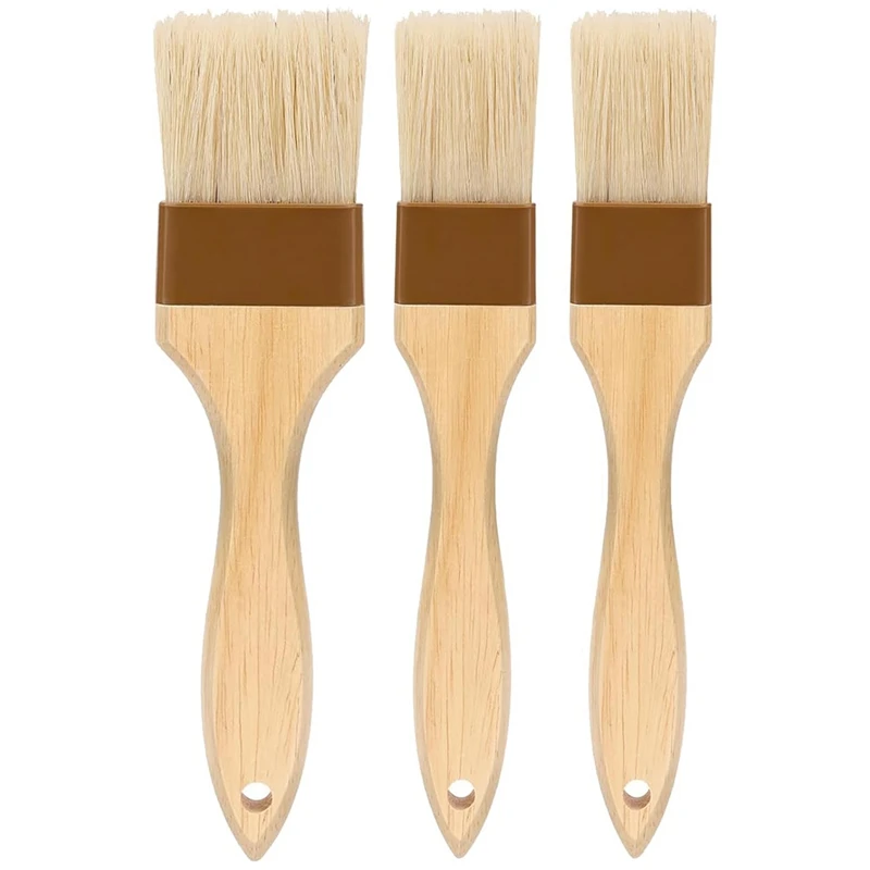 

Pastry Brush,Basting Brush For Cooking,Natural Bristle BBQ Brush For Oil & Sauce,Wooden Handle Food Brush 3 Pack Durable