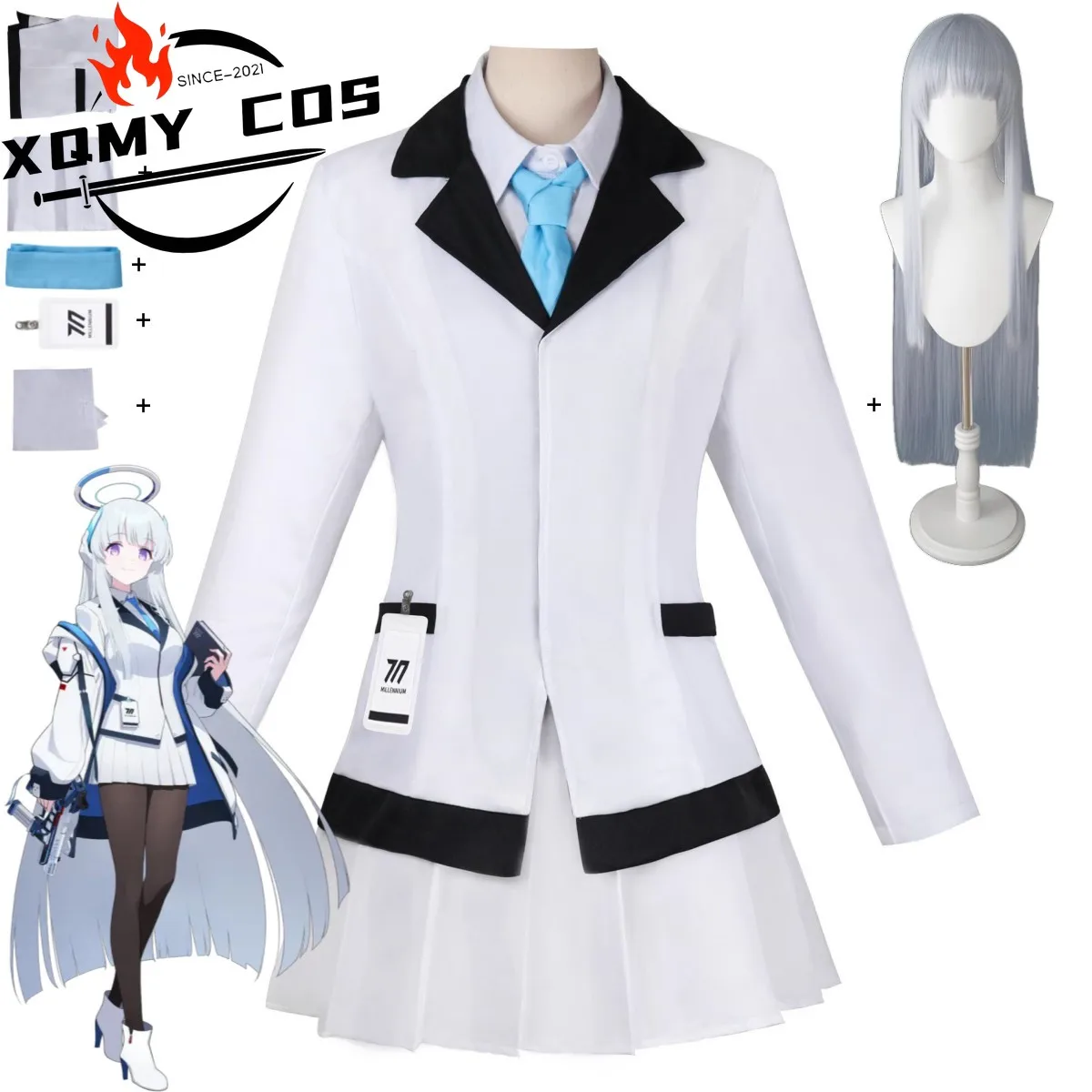 

XqGame Blue Archive The Animation Ushio Noa Cosplay Costume Japanese School Uniform Skirt Coat Wig Woman Sexy Carnival Suit