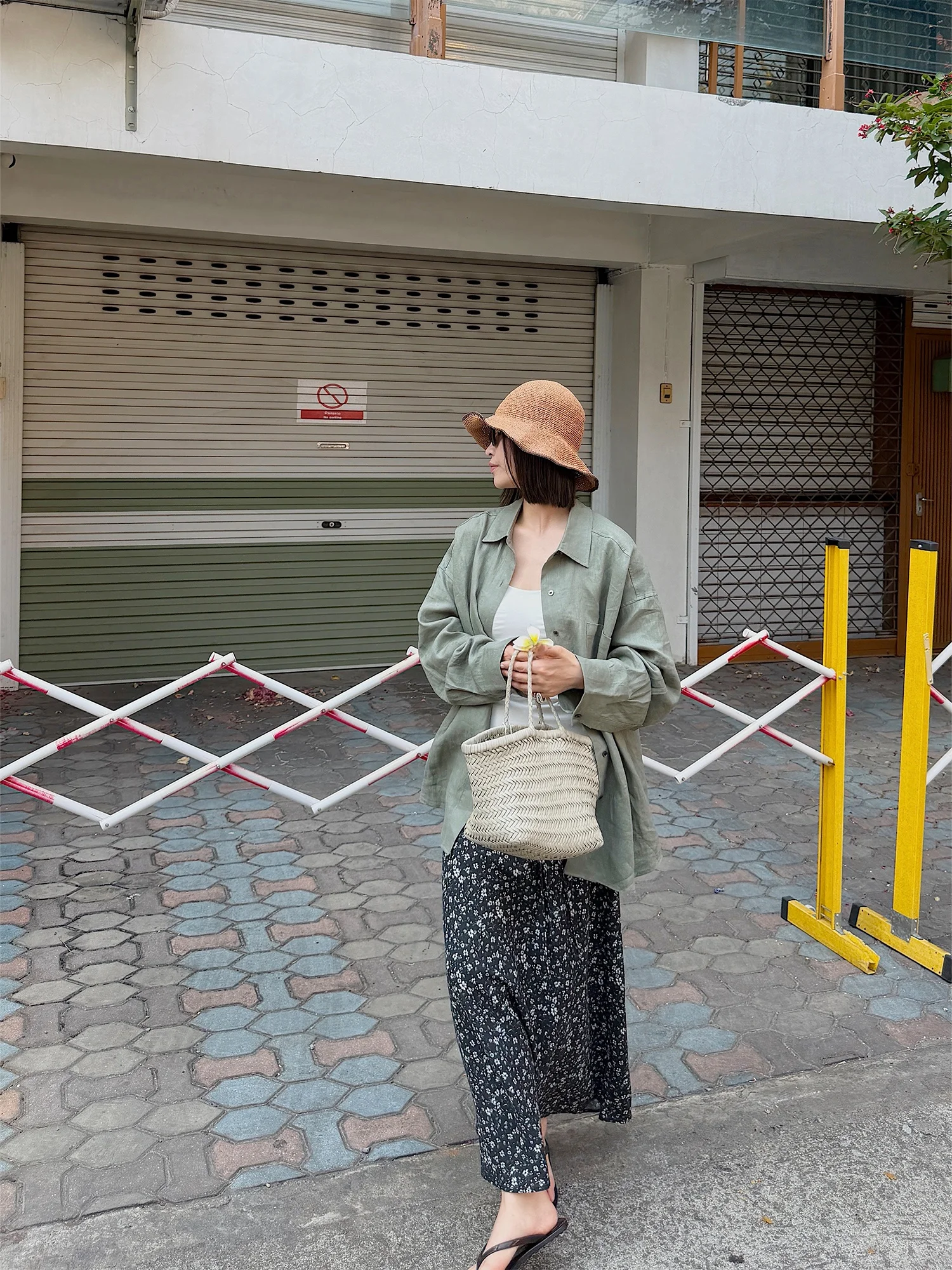 

Slimming Effect Half-length Skirt Jess Wore in Chiang Mai Mixed Flax And Lyocell Elastic Waist Draping Loose Fit Summer Skirt