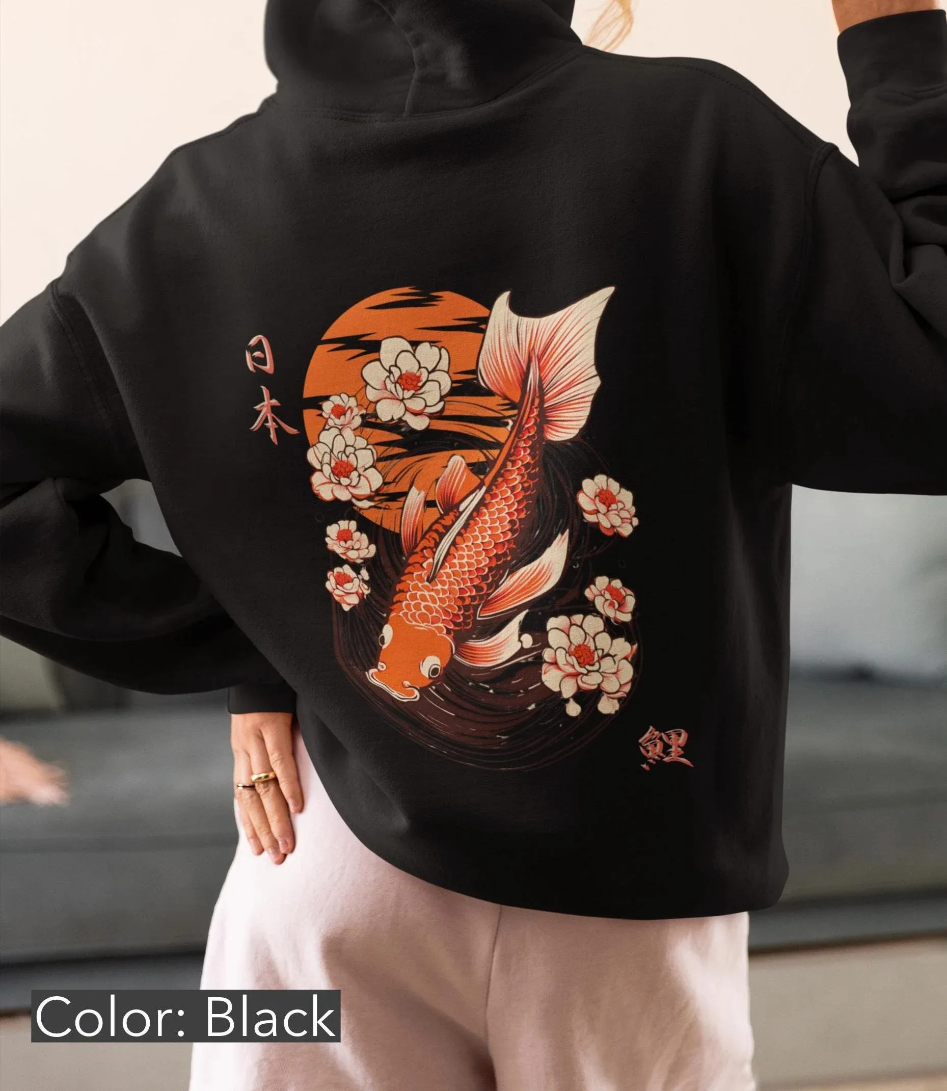

Осенне-зимняя модная толстовка из японского хлопка с капюшоном Koi Splendor, стильная Wafu - культуральная толстовка