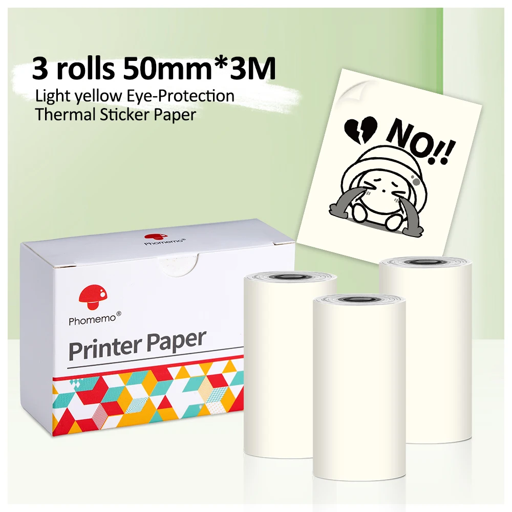 3 Rolls/Box Phomemo 10 Years Thermal Paper 53mm x 8M Non-sticky BPA-Free for Phomemo M02/M02 Pro/M02S/M03 Mini Portable Printer