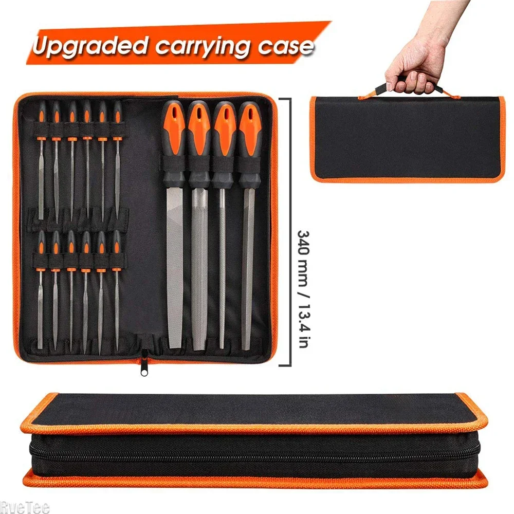 4 Large File and 12pcs Needle Files/1 Brush 17Pcs File Tool Set with Carry Case Premium Grade T12 Drop Forged Alloy Steel