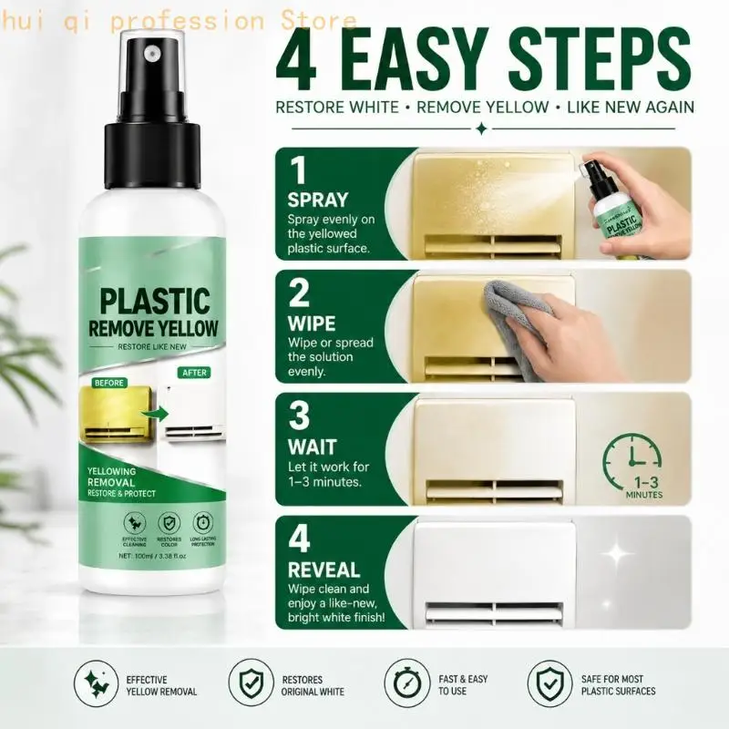 Household Plastic Shell Cleaner for Yellowed Trim and Car Interior Parts, Wipe-On Plastic Yellow Remover with Towel H8WE