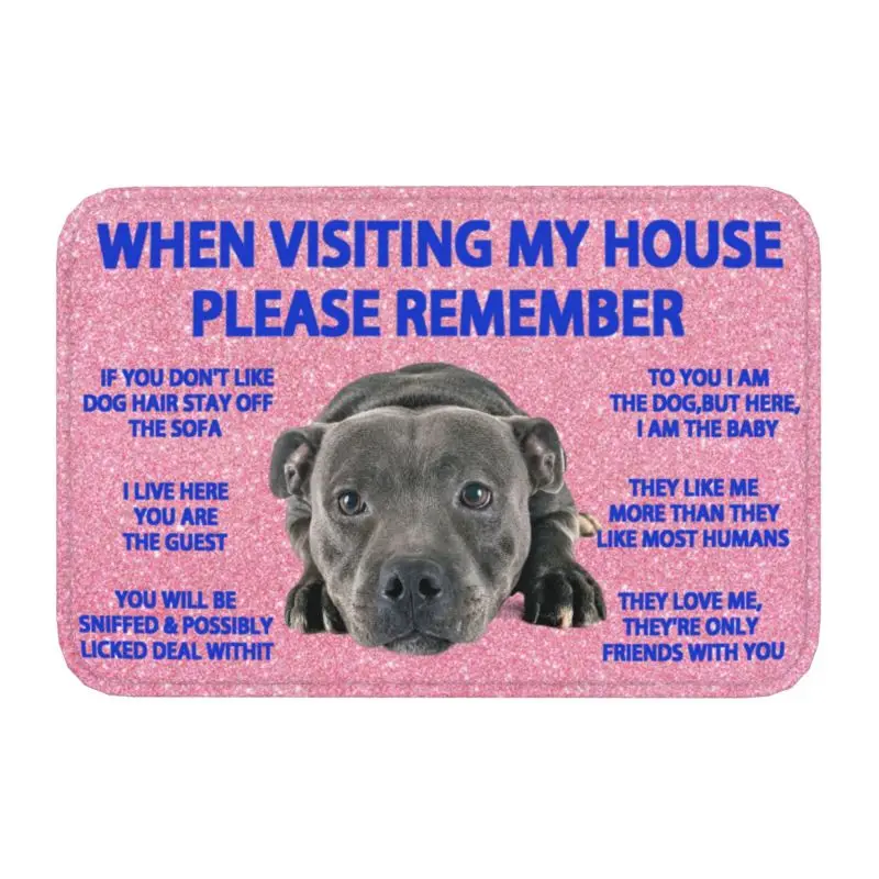 Staffordshire Bull Terrier Dog Quotes Front Door Mat Anti-Slip Outdoor Quick Dry Doormat Kitchen Bedroom Entrance Rug Carpet