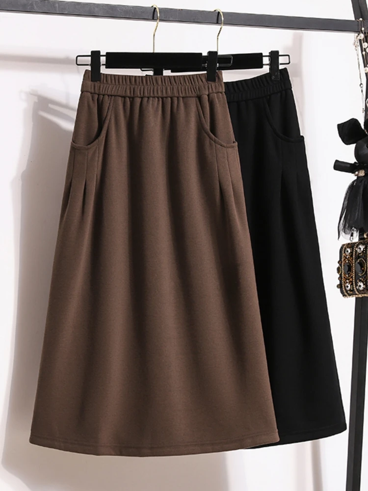 High Waist Corduroy A-Line Midi Skirt Women's Spring Autumn plus Size Hiding Hip Large Swing Skirt Korean Style Commute