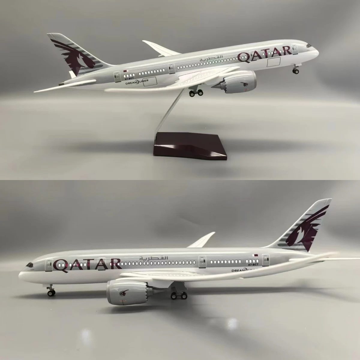 

1:130 Scale 43cm 787 Boeing Jet Qatar B787 Aircraft Model Die-Cast Resin Aircraft Decoration with LED Lights