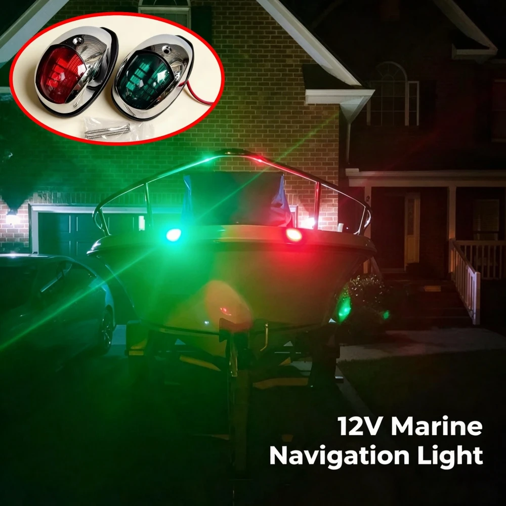 2Pcs Boat LED Navigation Lights Red Green 12V Chrome Bezel Marine Position Light Yacht Sailing Lamp Waterproof