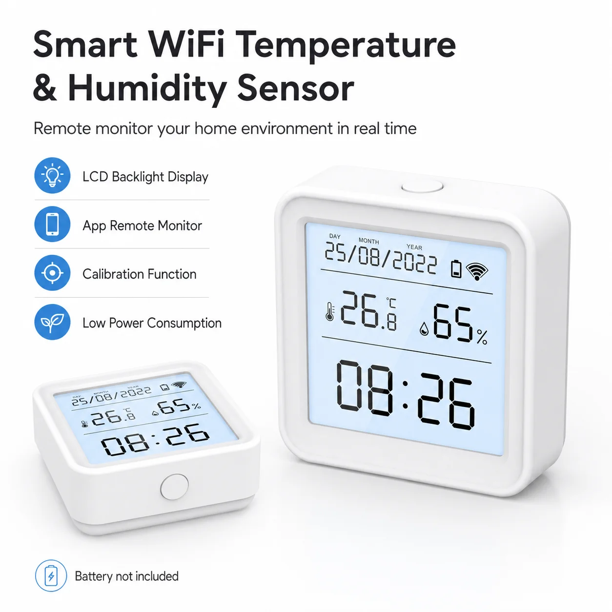 Tuya Smart WiFi Temperature Humidity Sensor LCD Backlight Indoor Hygrometer Thermometer App Alarm Alexa Google