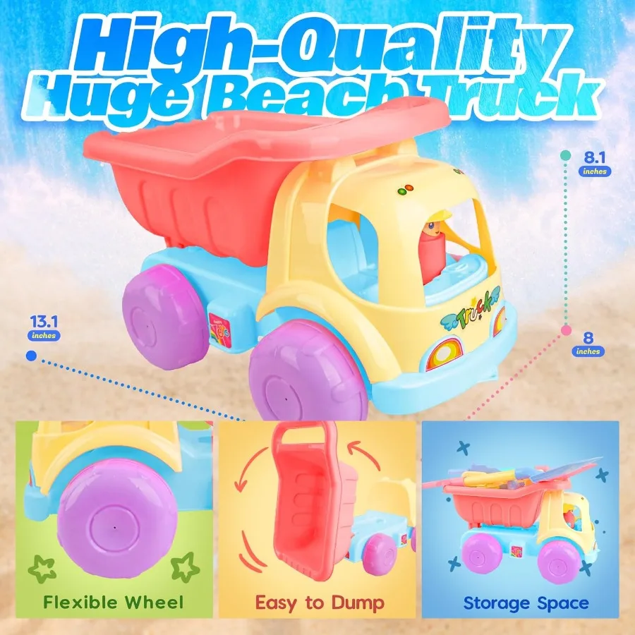 Brinquedos de praia - Caminhão de construção de despejo de praia, caminhão de areia de plástico durável e leve, brinquedos de caixa de areia para meninos e meninas