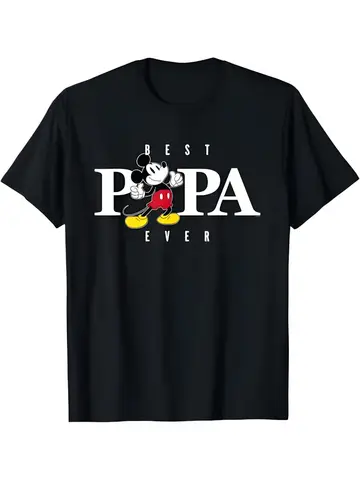 Papa Disney Mickey Mouse Best Dad Ever T Shirt Short Sleeves Men's Summer Cotton Unisex Oversized Tee Father's Day Birthday Gift